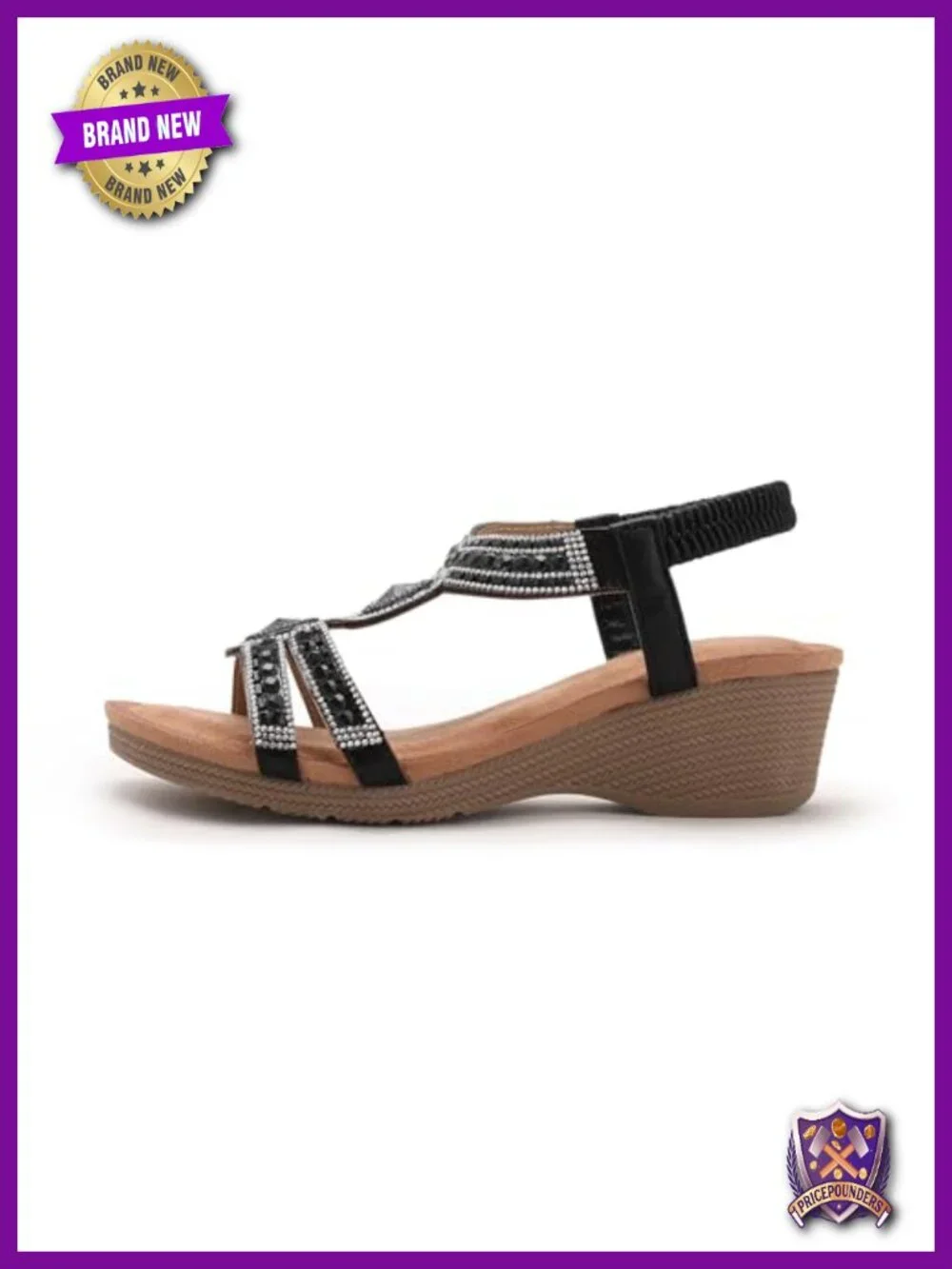 Wedge Sandals Rhinestone Bohemia Elastic Ankle Strap Open Toe Low Heel Summer